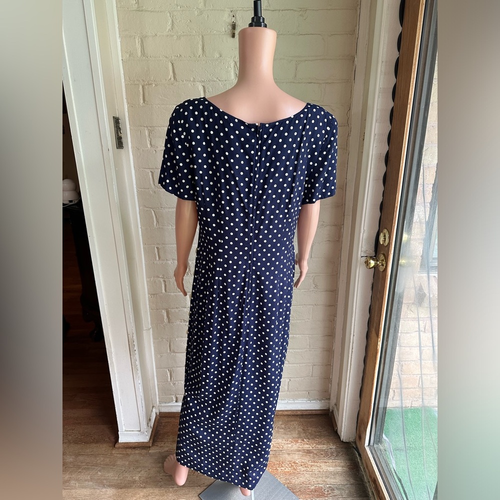 Maggy London dark navy blue and white polka dotted vintage dress size 16 - Picture 4 of 16